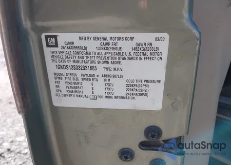 2003 GMC Envoy Slt z USA, uszkodzony, nr VIN 1GKDS13S332331683